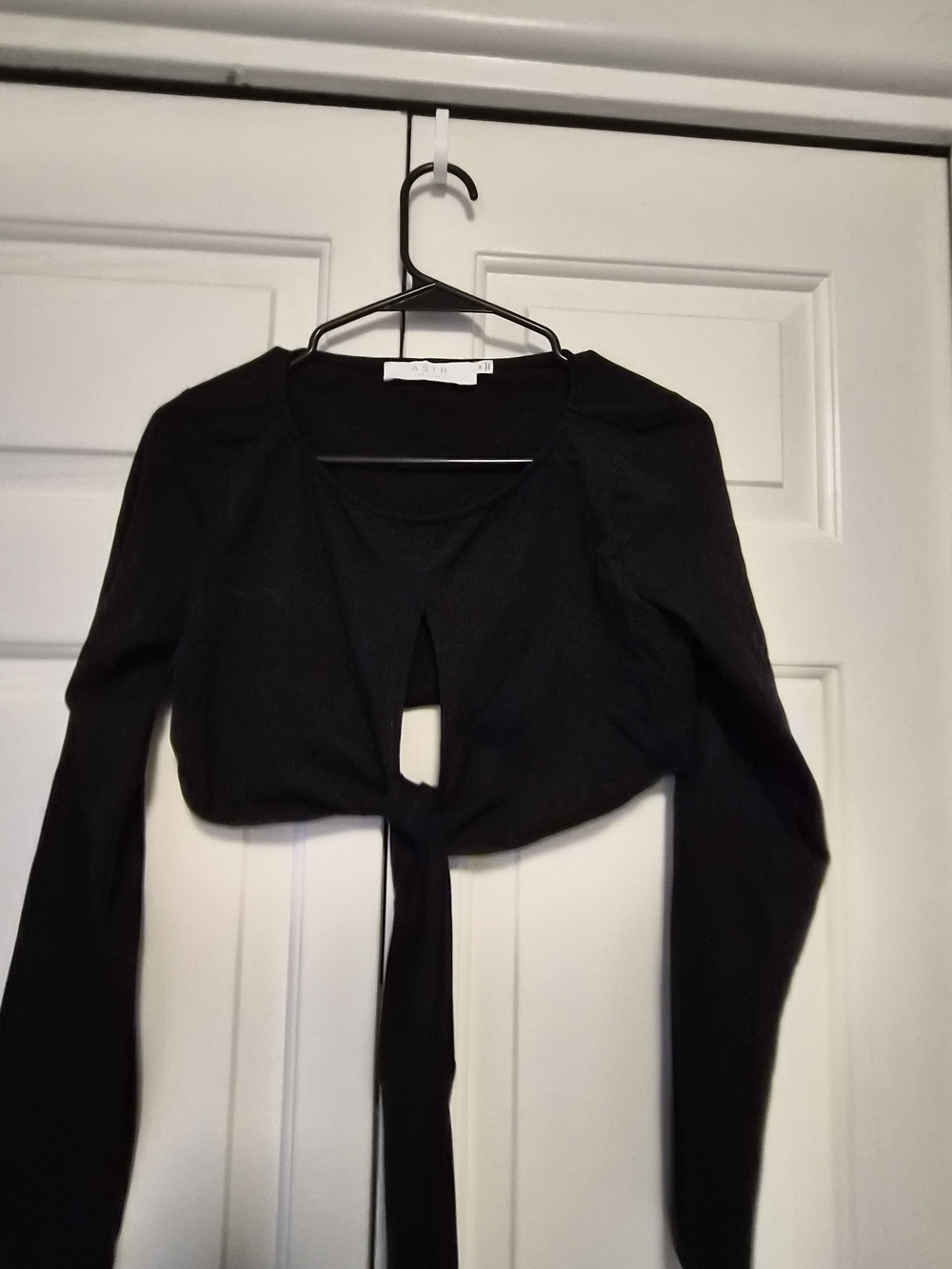 Astr Black Tie-Front Cropped Bolero Top